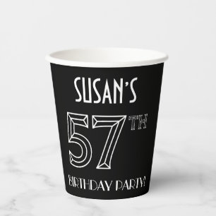 57th Birthday Party: Art Deco Style + Custom Name Paper Cups