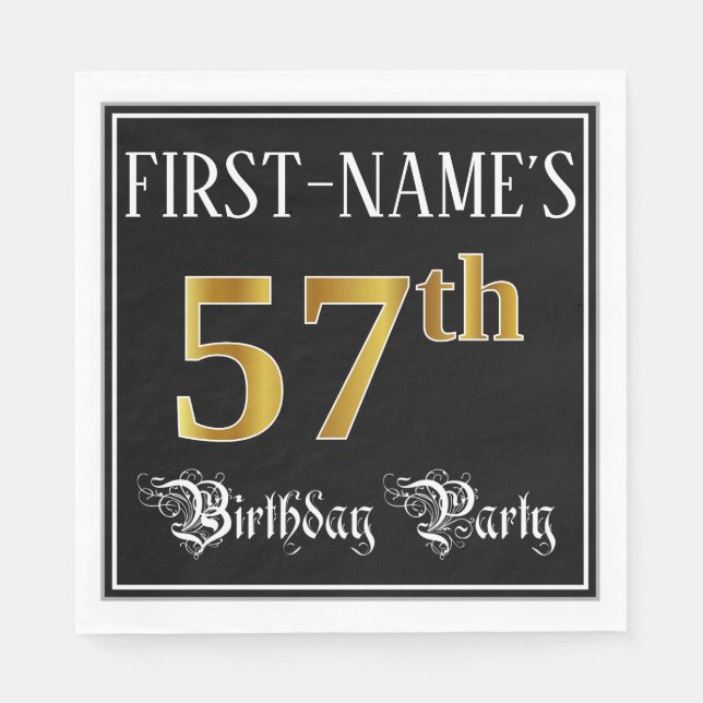 57th Birthday Party — Fancy Script, Faux Gold Look Napkin (Front)