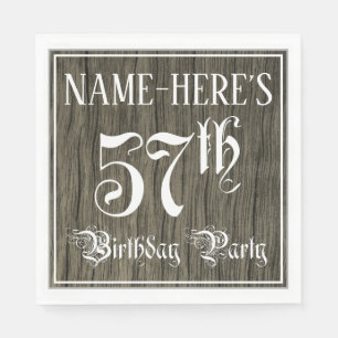 57th Birthday Party — Fancy Script, Faux Wood Lo Napkin
