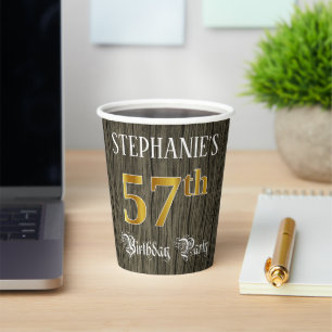 57th Birthday Party — Faux Gold & Faux Wood Look Paper Cups