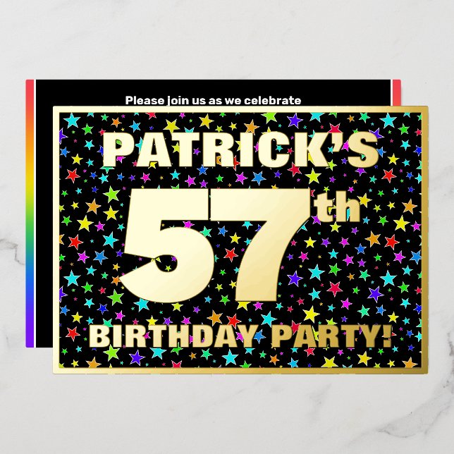 57th Birthday Party — Fun, Colourful Stars Pattern (Front/Back)