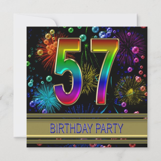 57th Birthday party Invitation with bubbles (Front)