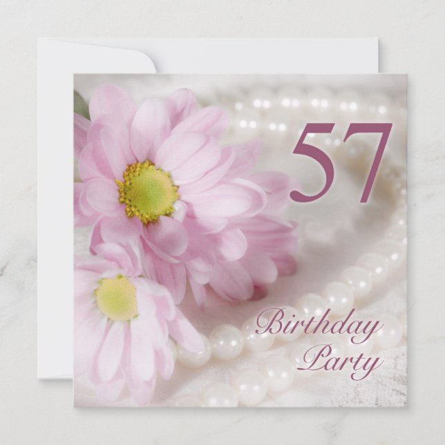 57th Birthday party invitation with daisies (Front)