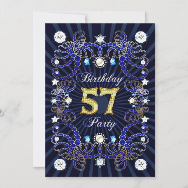 57th birthday party invite with masses of jewels (Front)