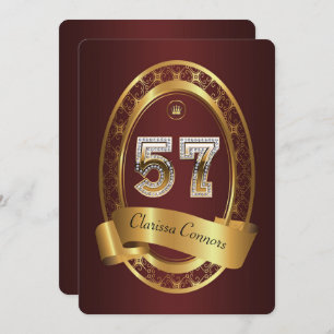 57th,birthday party woman man,elegant colour invitation