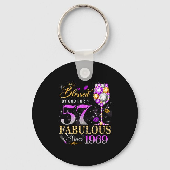 57th Birthday Queen Blessed God Bible Verse Keychain (Front)
