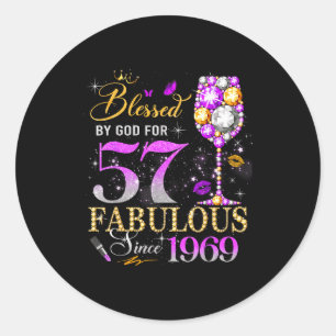 57th Birthday Queen Blessed God Classic Round Sticker