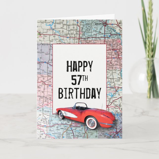 57th Birthday Retro Corvette on Map Card (Front)