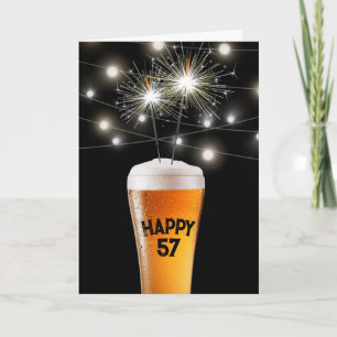 57th Birthday Sparkler In Beer Glass Card