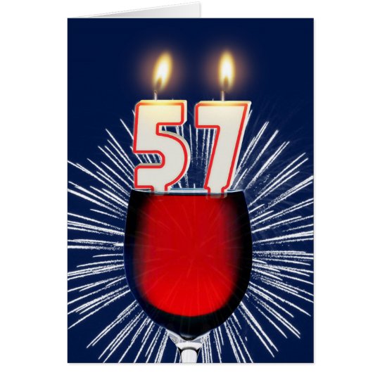 57th Birthday with wine and candles Card