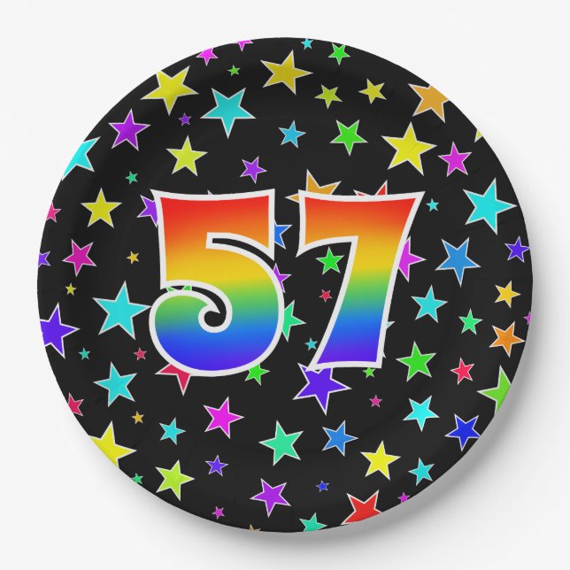 57th Event: Bold, Fun, Colourful Rainbow 57 Paper Plate (Front)