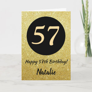 57th Happy Birthday Black and Gold Glitter Card