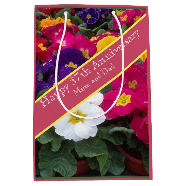 57th Wedding Anniversary Colourful Polyanthus Medium Gift Bag (Front)