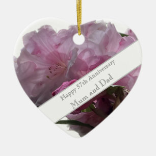 57th Wedding Anniversary Pink Rhododendron Ceramic Ceramic Ornament