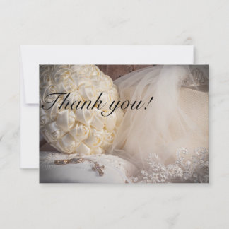 5882-Bouquet with Rings, Veil & Cross Thank You Card