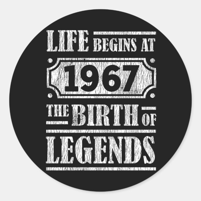 58 Year Old 1967 Birth Of Legend 58th Birthday Classic Round Sticker (Front)