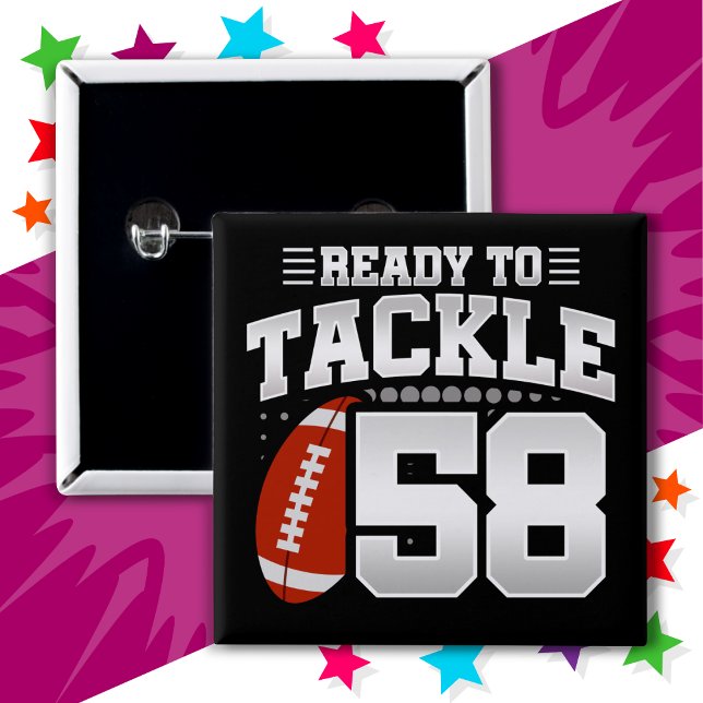 58 Year Old Tackle Football Party 58th Birthday 2 Inch Square Button (Creator Uploaded)