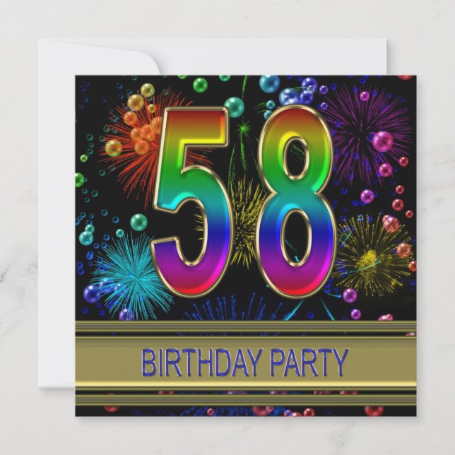 58e fête d'anniversaire Invitation avec bulles (Devant)