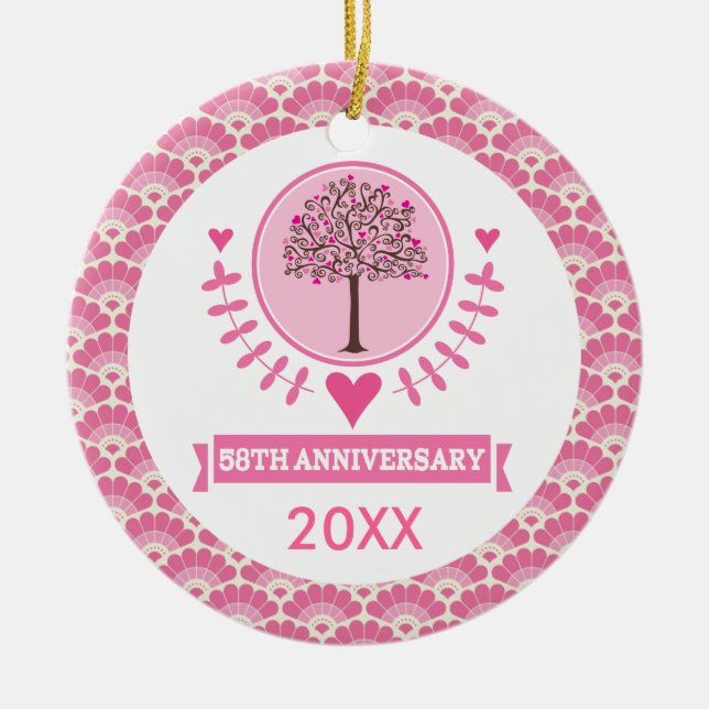 58th Anniversary Love Gift Couples Tree Ceramic Ornament (Front)