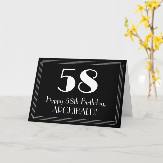 58th Birthday ~ Art Deco Inspired Look "58", Name Card (Yellow Flower)