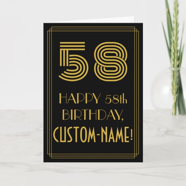 58th Birthday: Art Deco Inspired Look "58" & Name Card (Front)