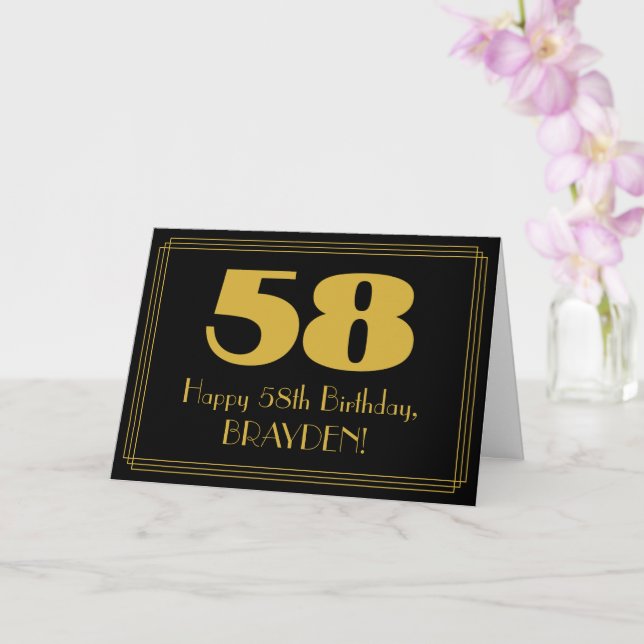 58th Birthday: Art Deco Inspired Look "58" & Name Card (Orchid)