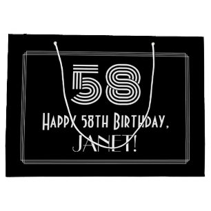 58th Birthday — Art Deco Inspired Look "58" & Name Large Gift Bag