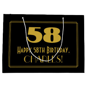 58th Birthday — Art Deco Inspired Look "58" & Name Large Gift Bag