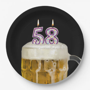 58th Birthday Beer on black Paper Plate