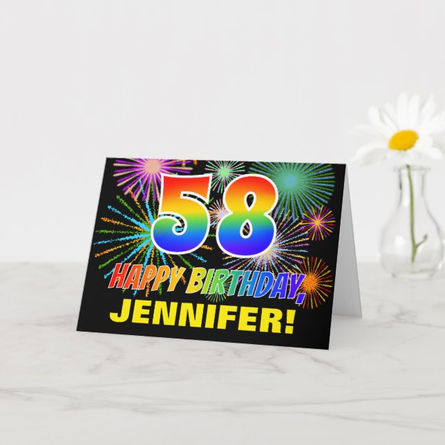 58th Birthday: Bold, Fun, Fireworks, Rainbow 58 Card (Small Plant)
