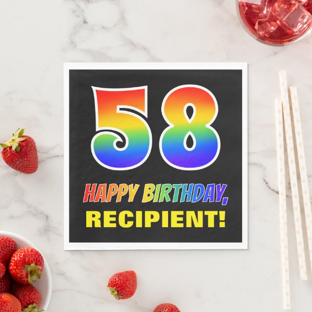 58th Birthday: Bold, Fun, Simple, Rainbow 58 Napkin (Insitu)