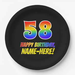 58th Birthday: Bold, Fun, Simple, Rainbow 58 Paper Plate