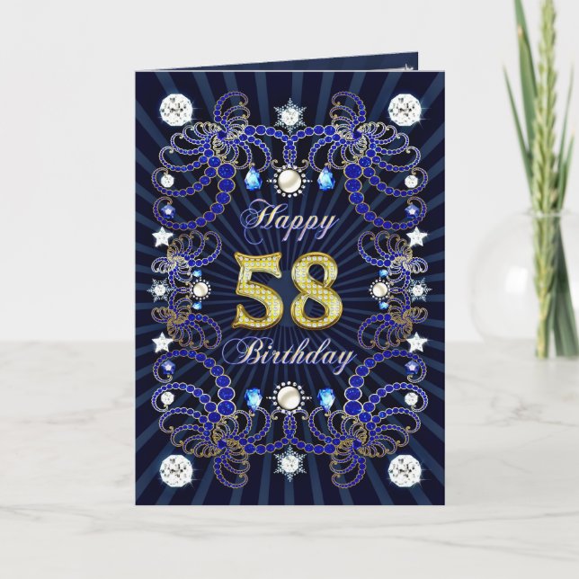 58th birthday card with masses of jewels (Front)