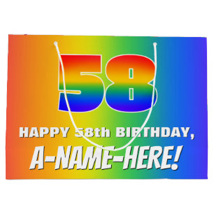 58th Birthday: Colourful, Fun Rainbow Pattern # 58 Large Gift Bag