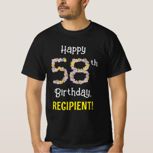 58th Birthday: Floral Flowers Number “58” + Name T-Shirt