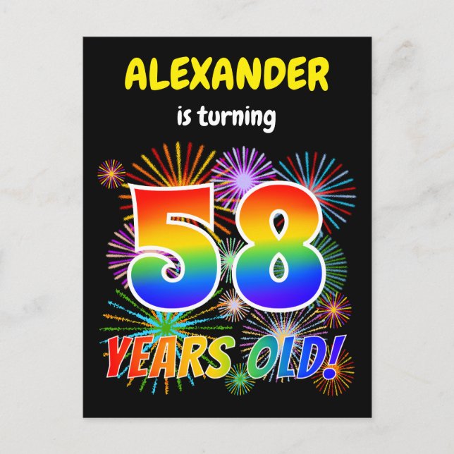 58th Birthday - Fun Fireworks, Rainbow Look "58" Postcard (Front)