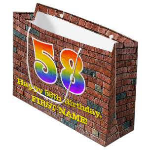 58th Birthday: Fun, Graffiti-Inspired Rainbow # 58 Large Gift Bag