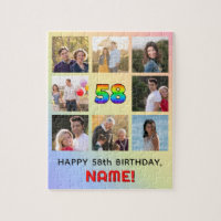 58th Birthday: Fun Rainbow #, Custom Name & Photos