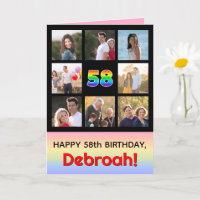 58th Birthday: Fun Rainbow #, Custom Photos + Name