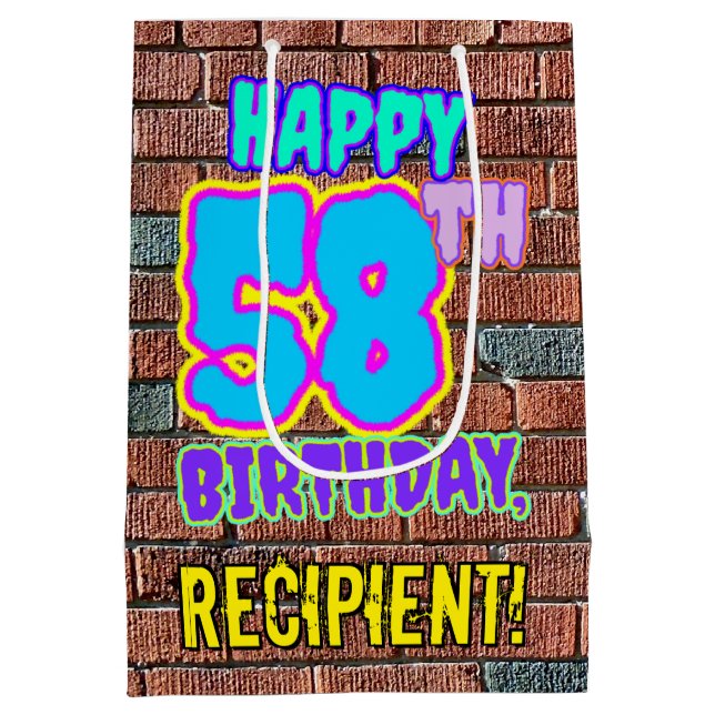 58th Birthday: Fun, Urban Graffiti Inspired Look Medium Gift Bag (Back)