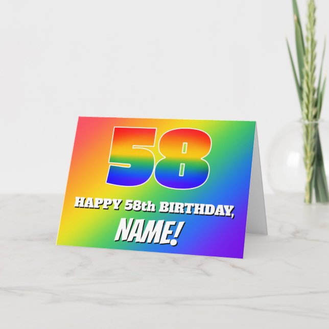 58th Birthday: Multicolored Rainbow Pattern # 58 Card (Front)