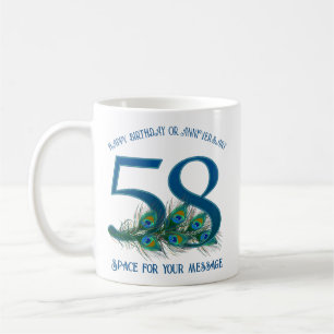 58th Birthday Or Anniversary Peacock Feather Coffee Mug