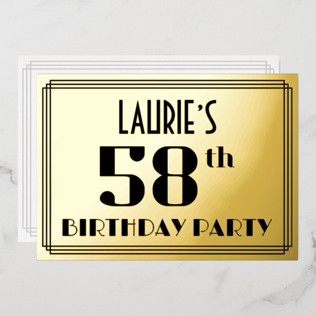 58th Birthday Party: Art Deco Look “58” and Name (Front/Back)