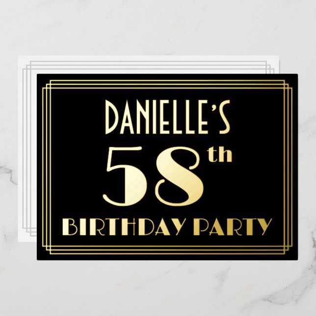 58th Birthday Party: Art Deco Look “58”, w/ Name (Front/Back)