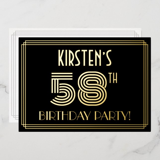 58th Birthday Party — Art Deco Style “58” + Name (Front/Back)