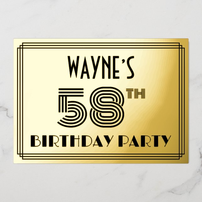 58th Birthday Party — Art Deco Style “58” & Name (Front)