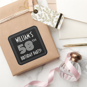 58th Birthday Party: Art Deco Style & Custom Name Square Sticker