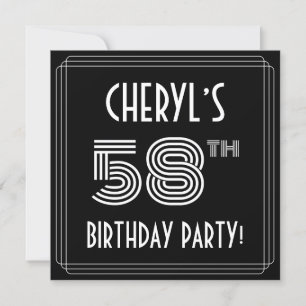 58th Birthday Party: Art Deco Style w/ Custom Name Invitation