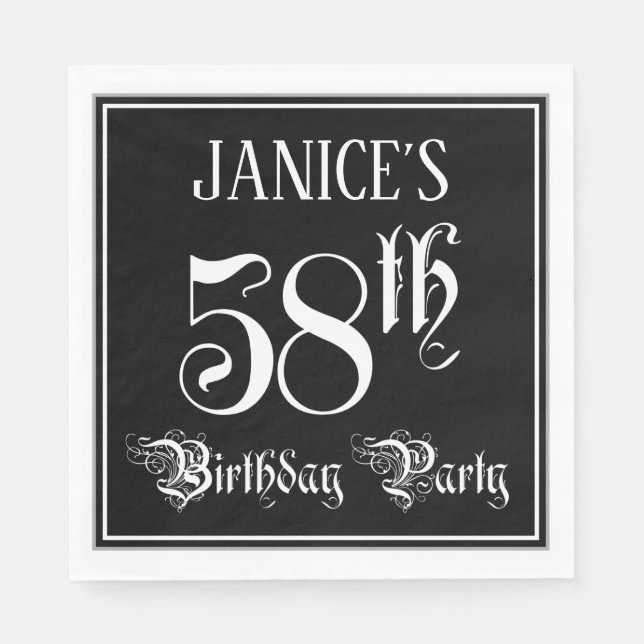 58th Birthday Party — Fancy Script + Custom Name Napkin (Front)