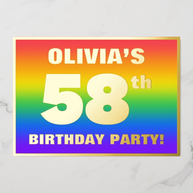 58th Birthday Party: Fun, Colourful Rainbow Patter (Front)